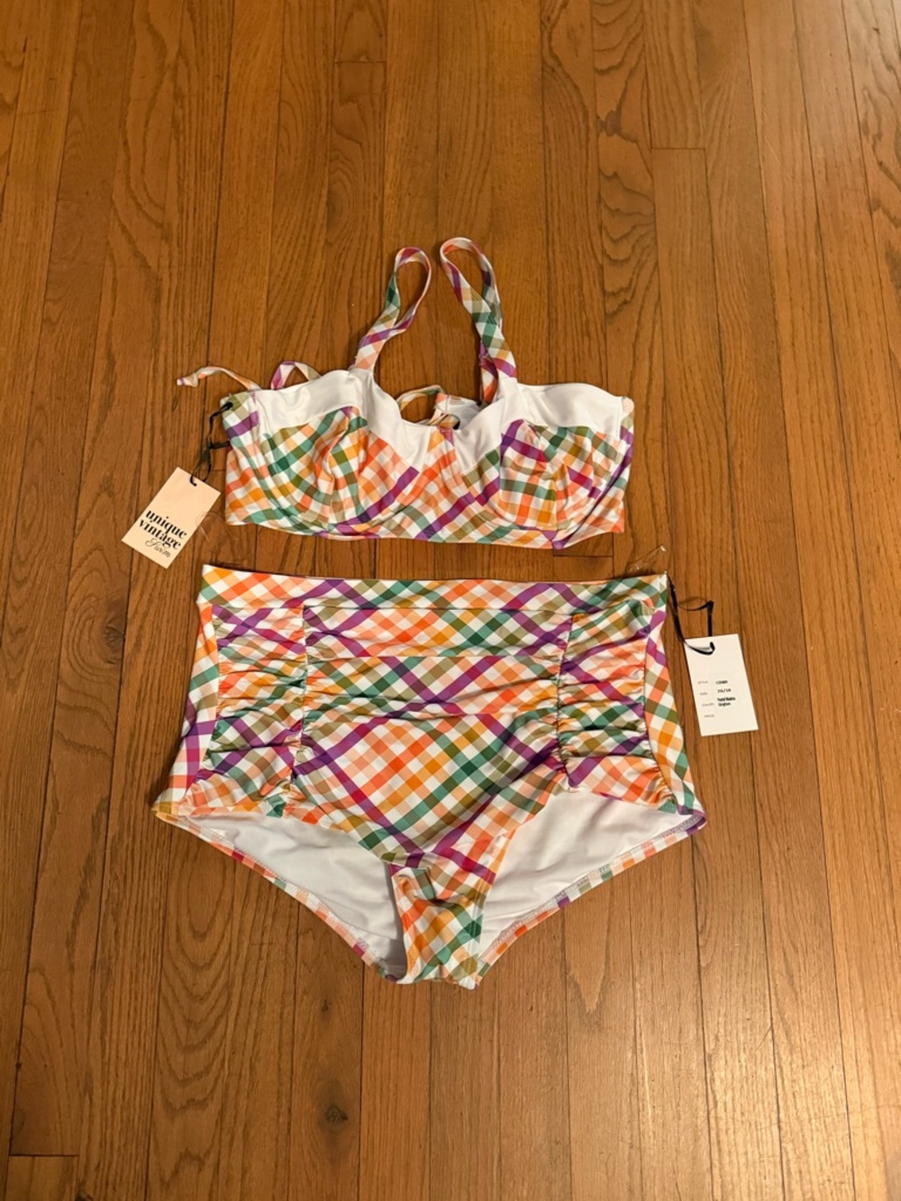 New NWT Unique Vintage Bikini Swim Two Piece Set Plaid Gingham Retro Plus‎ 2X 18